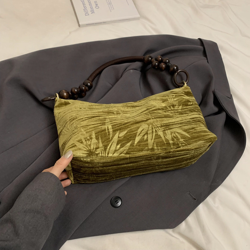 Retro ethnic style handbag, simple bead shoulder bag, multifunctional dumpling bag, designer bag, women's crossbody bag