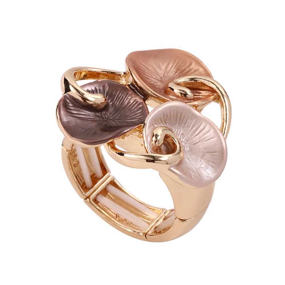 Fashion Drip Oil Geometric Flower Rings for Women Accessories Trendy Elastic Adjustable Wide Gold Color Ring Party Jewelry Gift y250730