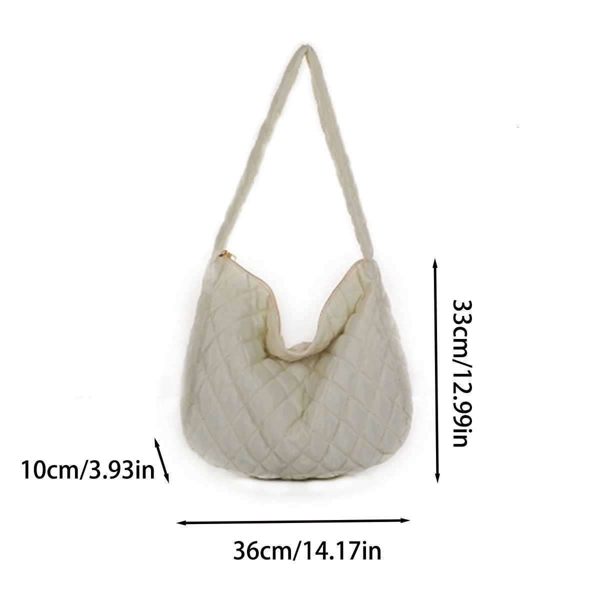 White fashion down cotton shoulder bag female cloud fold casual personality large capacity crossbody bag commuter bag 1 pack Y250730