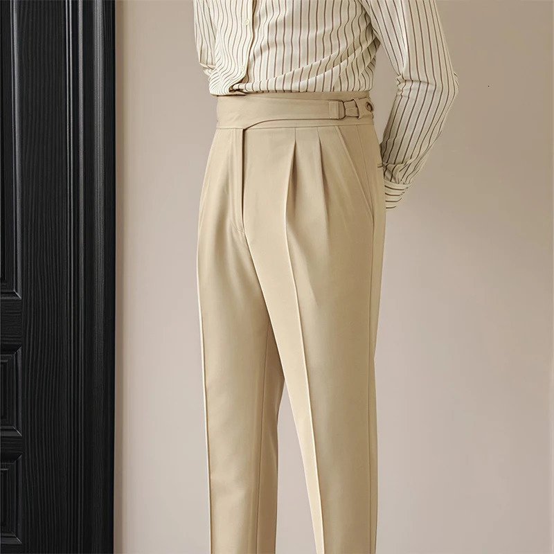 Mens Light y Fitting Well Draped Baggy Suit Pants Casual Buttondown Solid Color Straight Premium Elegant Dress 250731