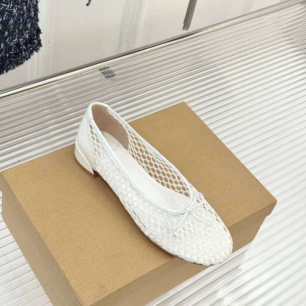 Women Size35-41 Mesh Genuine Leather Ballet Flats Butterfly Knot Hollow Leisure Slip On Designer Shoes Zapatillas De Mujer e6e