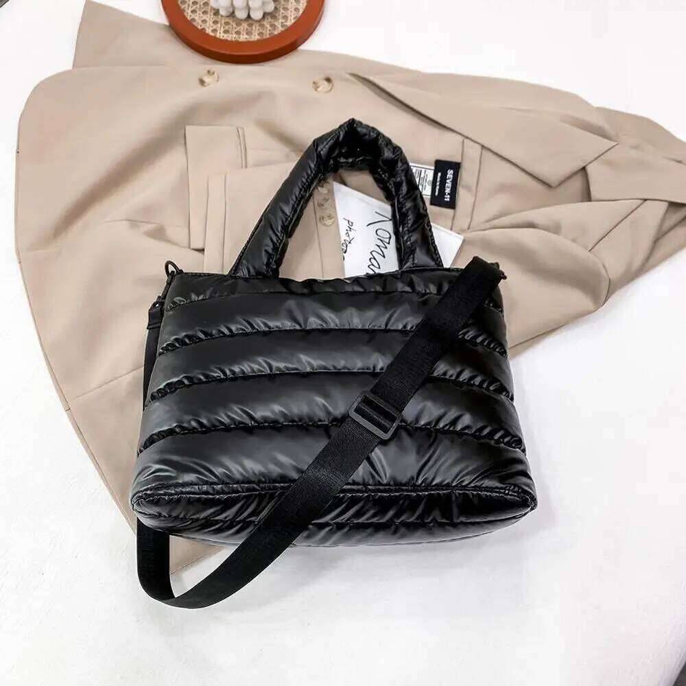 Women Nylon Thread Handbag Winter Korean Fashion Pure Color Top-handle Bags