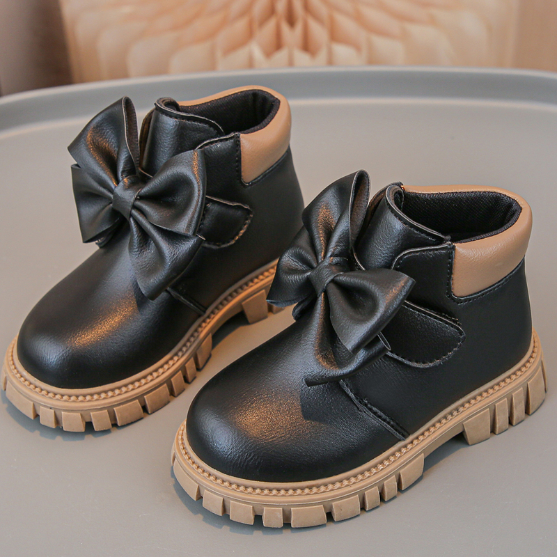 Girls bow short boots Korean cute princess style soft cute baby leather boots