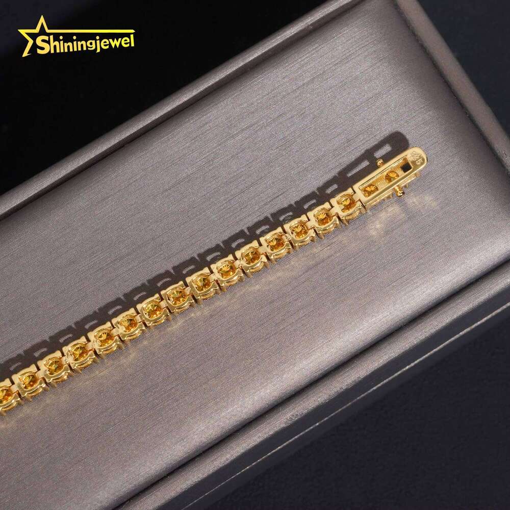 Pass Tester 4Mm Round Champagne VVS D Silicon Stone Bracelet Sterling Sier Hip Hop Jewelry Iced Tennis Chain