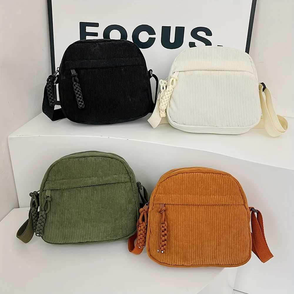 Vintage and Versatile Harajuku Corduroy Shoulder Bag Japanese Casual Corduroy Phone Bag Commuting Key Bag Y250730