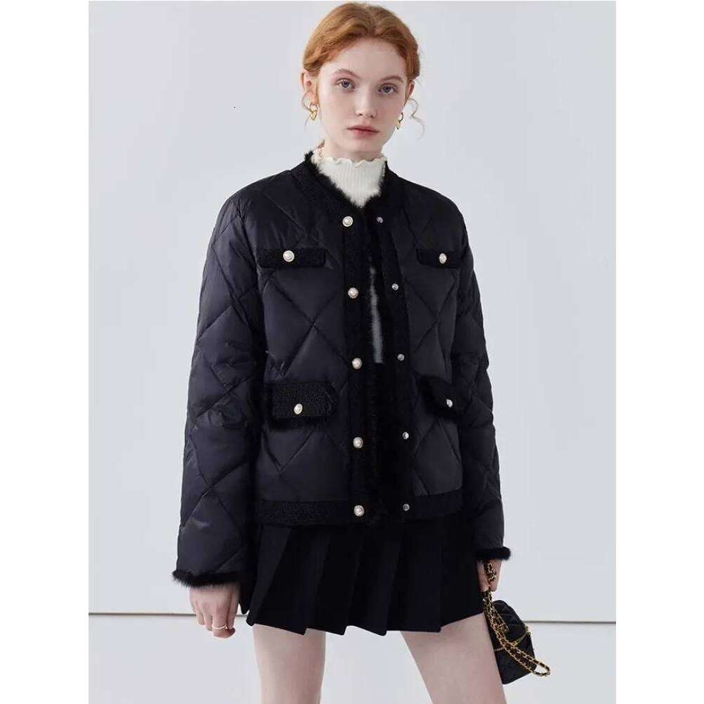High End Down Cotton Women's Autumn And Winter New Fashion Dia Grid Splicing Mink Fur Short Jacket 250728