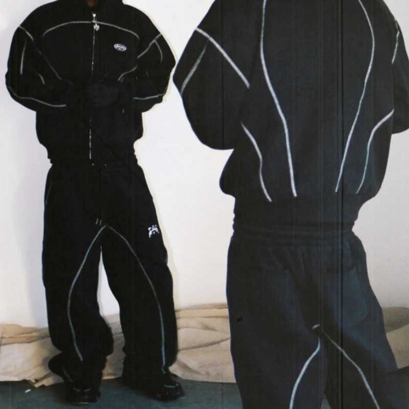 Fashionable Street Striped Cardigan Hooded Sweatshirt Loose And Versatile Winter Hoodie Pullover Pants Two-piece Set Y2k Design XJ250731