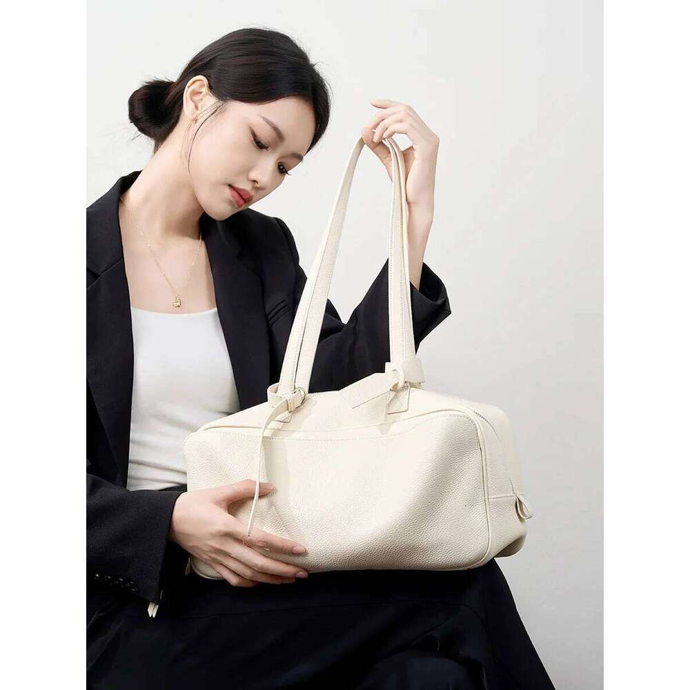 Luxury designer cowhide Boston pillow underarm shoulder women's new large-capacity handbag