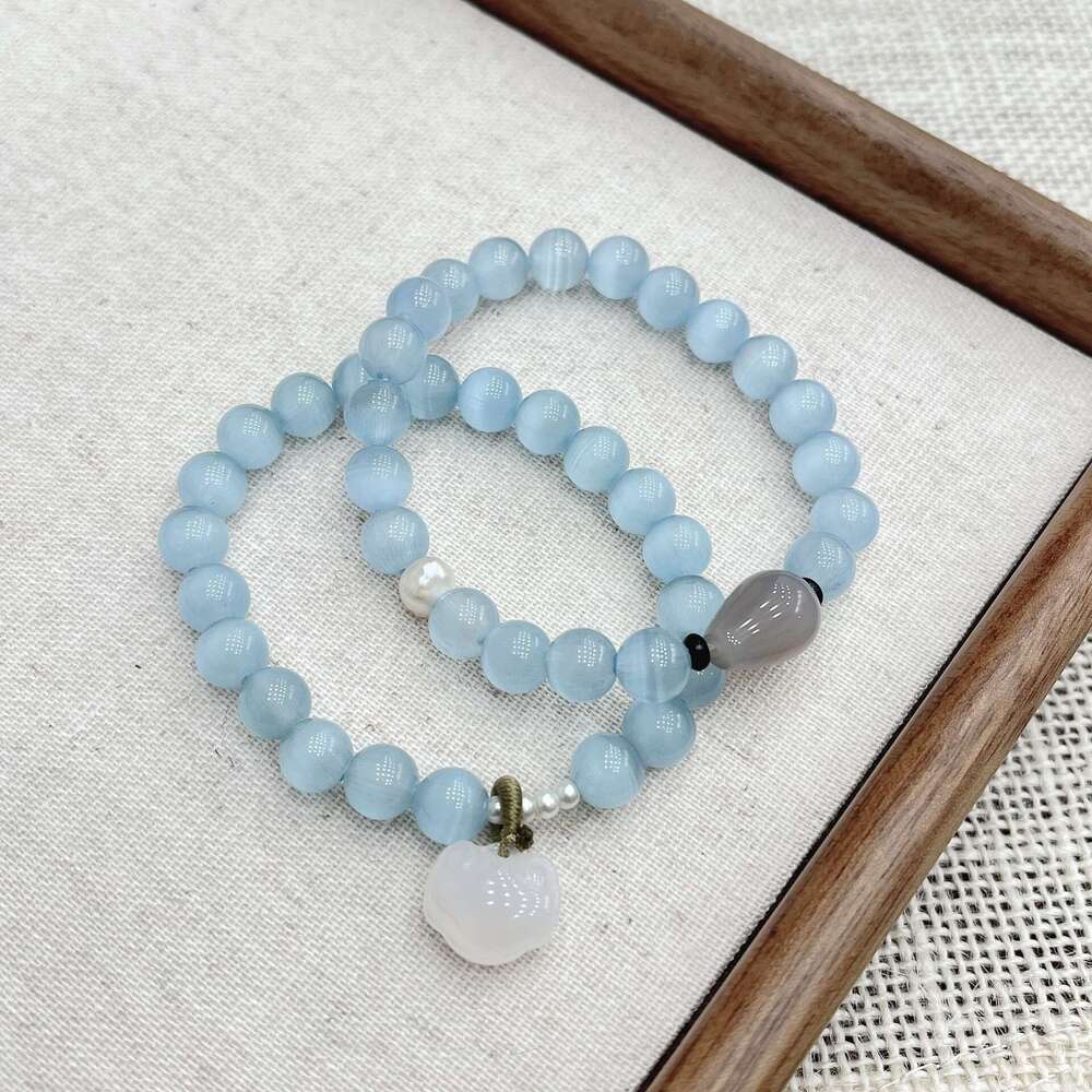 Chalcedony Peace Buckle Beads High-end Simple Fresh Cat's Eye Gold Sand Stone Bracelet 9ec