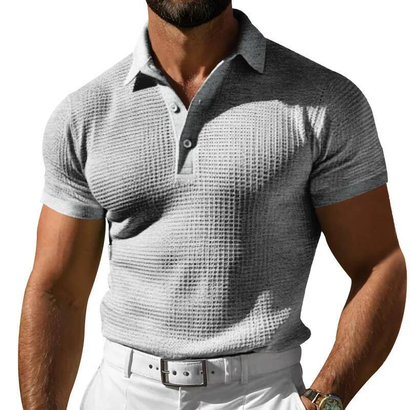 2025 Summer POLO Button Waffle Men's T-Shirt Sports Polo Shirt