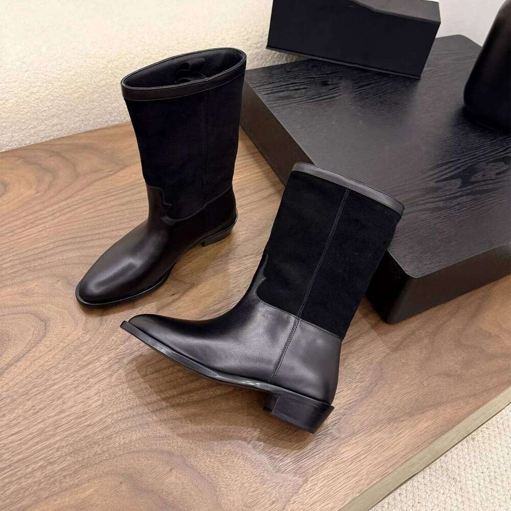 Women Genuine Leather Low Heels Natural Cow Suede Ankle Boots Round Toes Slip On Designer Shoes Zapatillas De Mujer 6af