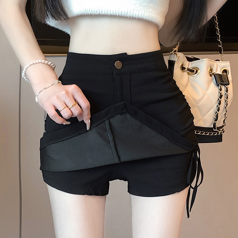 JA42705 Black high waist a-line skirt women's large size hip summer drawstring skirt