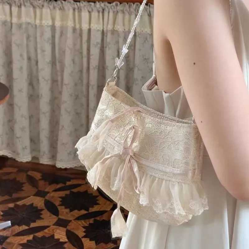 JIAERDI Lolita Lace Sweet Handbag Women Vintage Fairycore Aesthetic Bow Chic Shoulder Bags Purse Female Underarm Bag Bolso Y250730