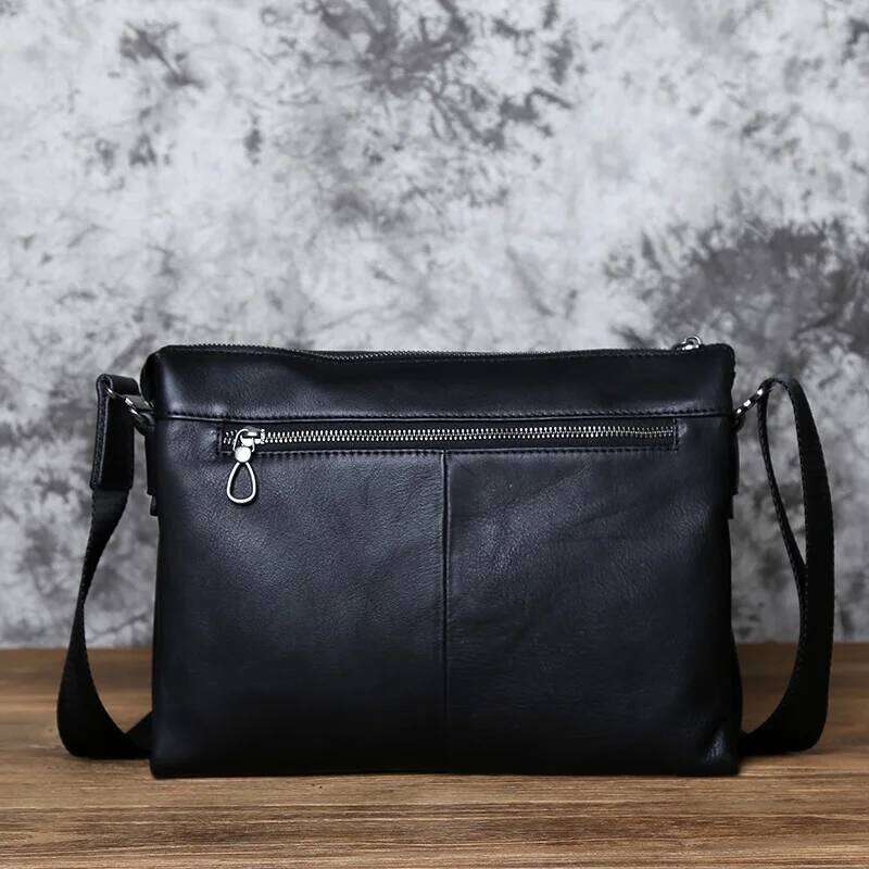 OLOEY Fashion Men's Shoulder Leather Casual Messenger Bag Top Layer Cowhide Horizontal Briefcase 10 Inch Ipad NZPJ