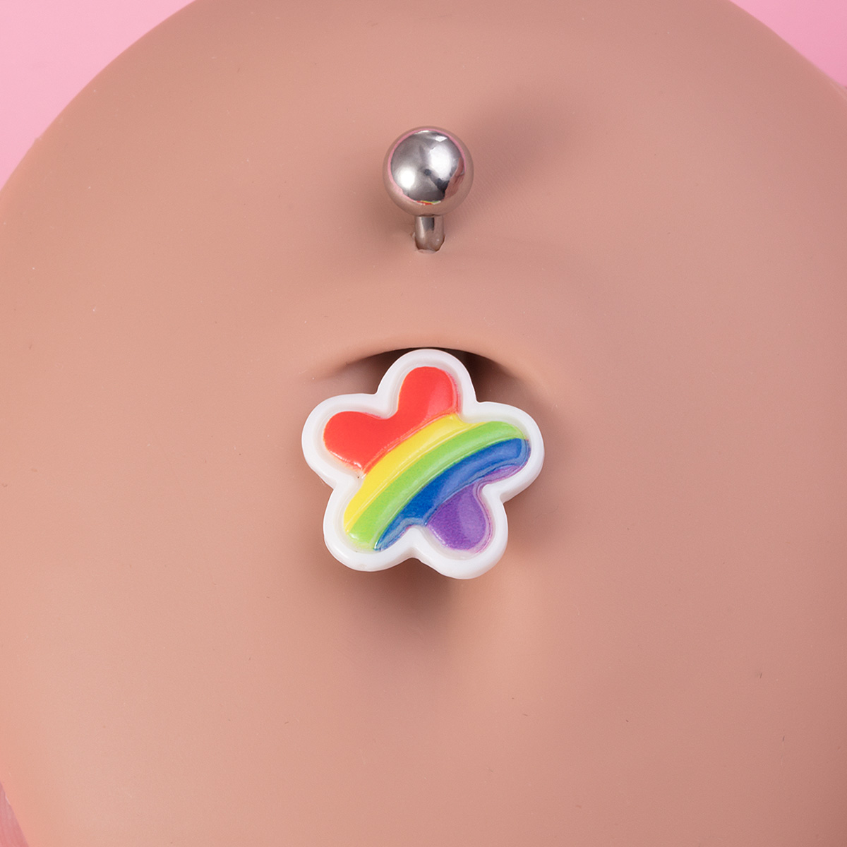 Rainbow Love Flower Stainless Steel Navel Ring Body Piercing Jewelry Ear Bone Ring Wholesale