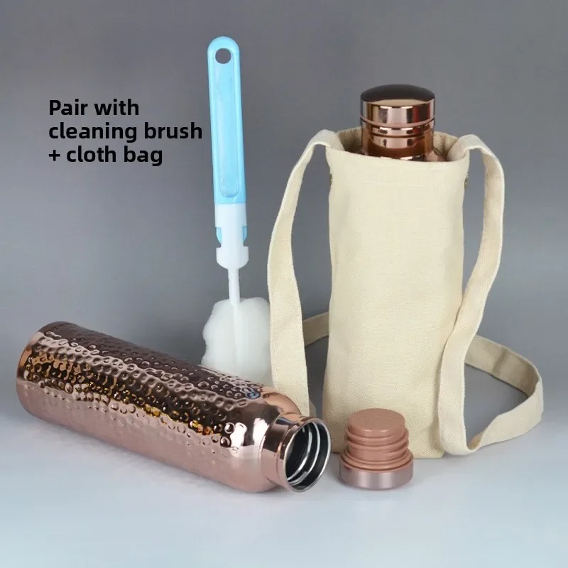 Electroplated Copper Thermos Cup Outdoor Sports Hammered Pattern Kettle with Canvas Bag Sports Large Capacity Leak proof Water Bottle 650ML