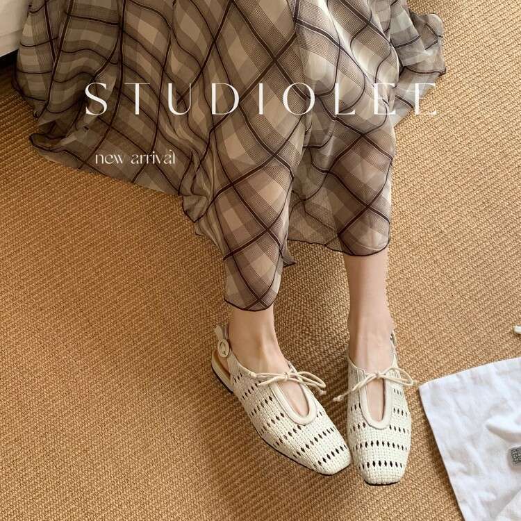 Sheepskin~Grape Mom Hollow Woven Closed-Toe Sandals Genuine Leather Summer Outdoor Vacation Backless Single Shoes for Women