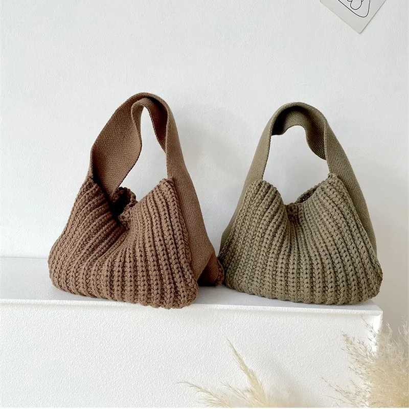 FAshion Crochet Handbag Soft Slouchy Hobo Bag Korean Style Vintage Chic Square Pouch Winter Simple Knitted Warmer Handbag Y250730