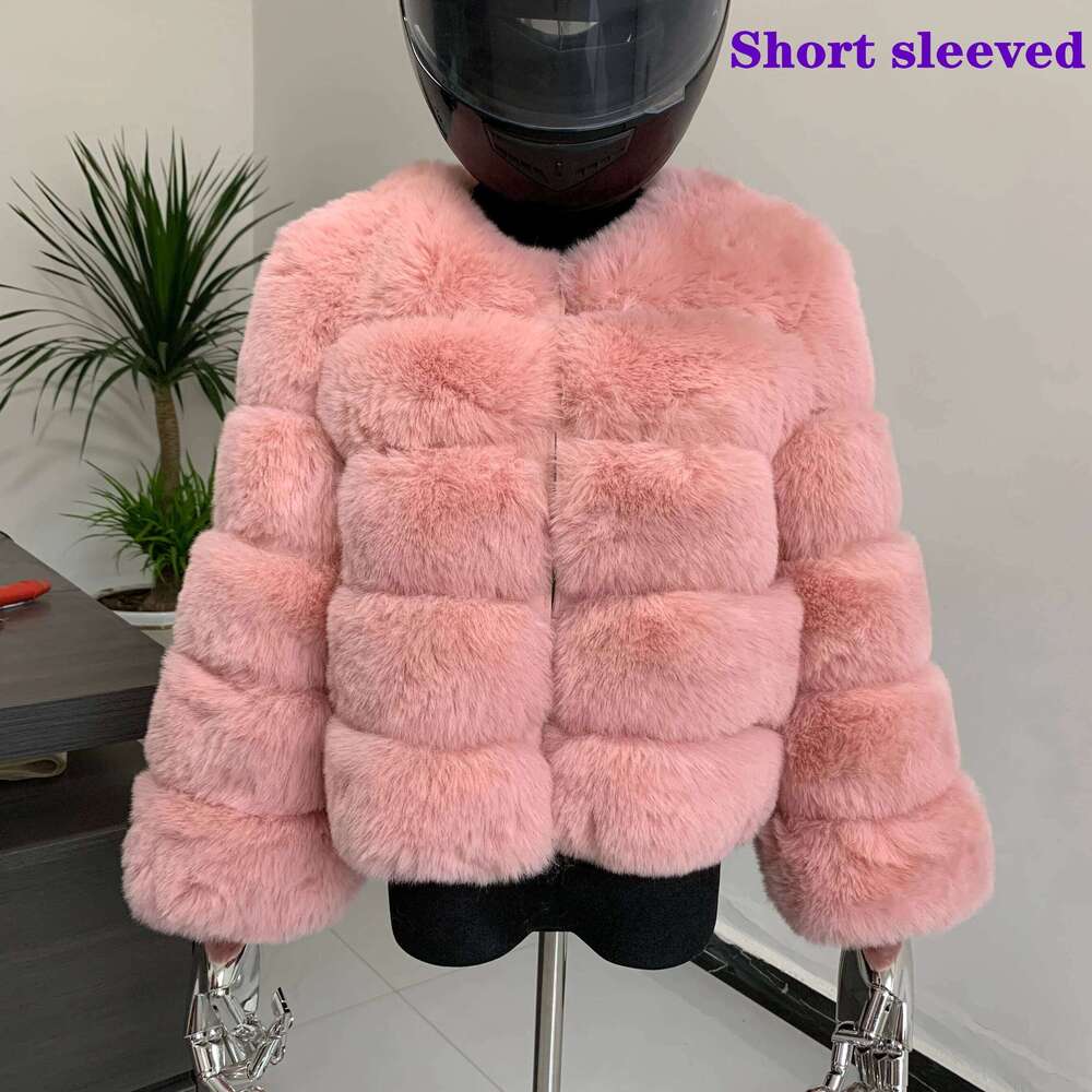 LHXDW Winter women faux fur coat new Fox fur coat short Fake fur jacket furry fluffy jacket luxury