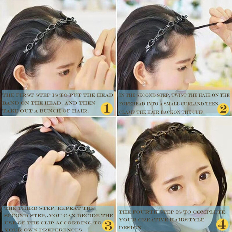 JASSINS 2 Pcs Hairstyle Hairpin Headband, Professional Weave Bangs Clip, Toothed Headband Braid Tool, Women Girls Fashion Hair Accessories (Black and 