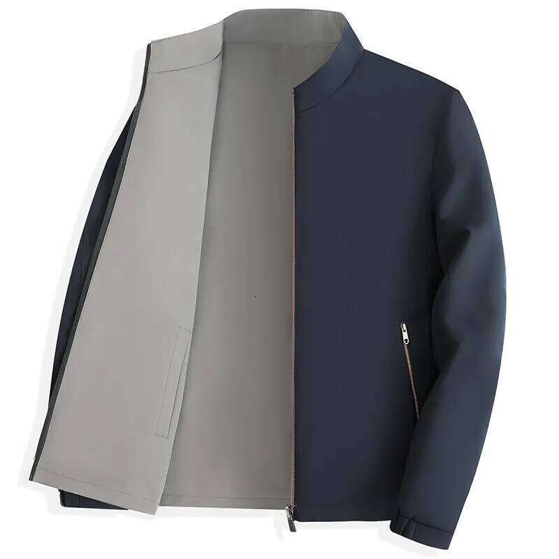 Business Casual Men's Stand Collar Double-Sided Wearable Jacket 2025 Spring Autumn Solid Coats Outwear Windbreaker Tops Clothing MDNG