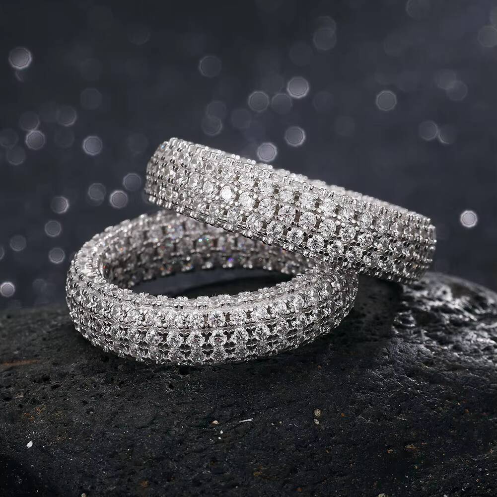 Fashion Hip Hop Jewelry Bling 18K White Gold Plated 925 Sterling Silver Micro Pave VVS Moissanite Diamond Finger Band Ring