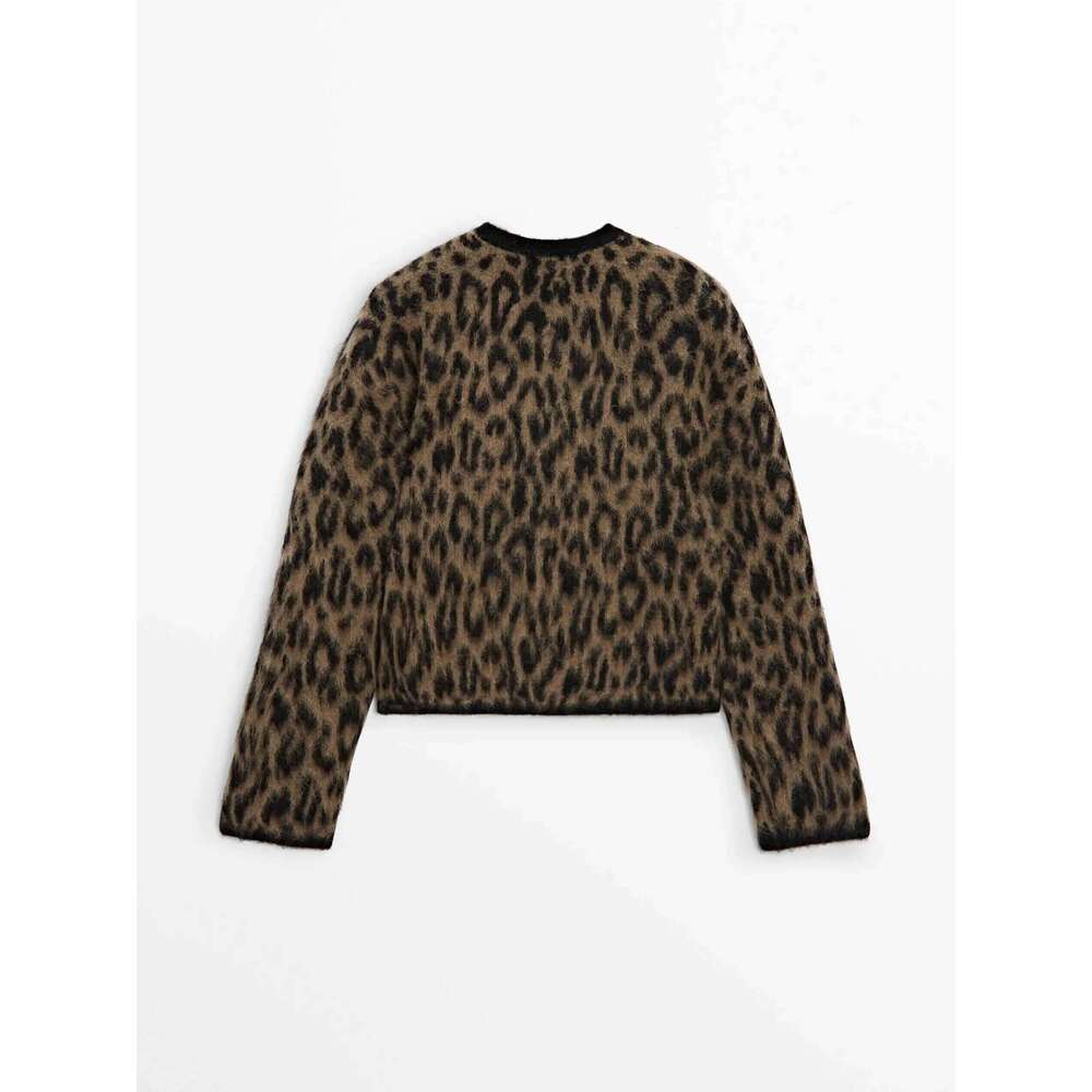 Ethereal MD 2025 Massidutti Spring New Style Of American Vintage Brown Leopard Print Soft Waxy Round Neck Cardigan Short Coat 250728