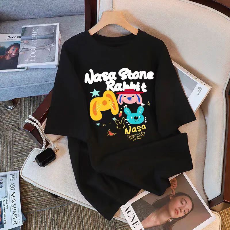 2025 white loose short sleeved women's T-shirt new pure cotton cartoon design European plus size half sleeved top new designer T-shirt