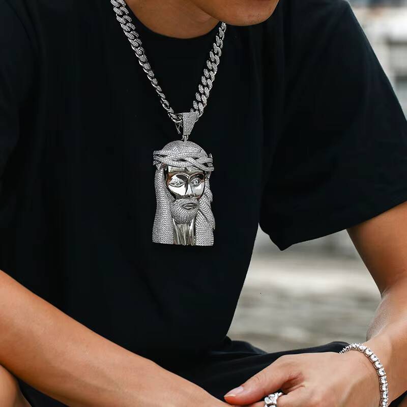Pass Diamond Tester VVS Moissanite Iced Out Jesus Head Face Pendant Bling 925 Sterling Silver Big Piece Hip Hop Jewelry for Men