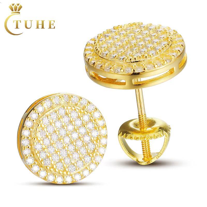 Factory Price Round Brilliant Cut Moissanite Screw Back Stud Earrings 925 Sterling Silver Hip Hop Fine Jewelry Earring