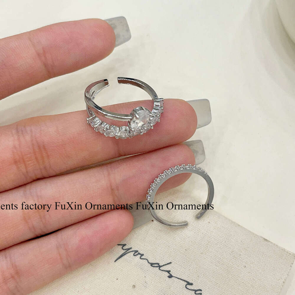 Couple Matching Micro Pave Zircon Sugar Cube Open Light Luxury Oval Egg Shape Index Finger Rings Design High-end Feel 746