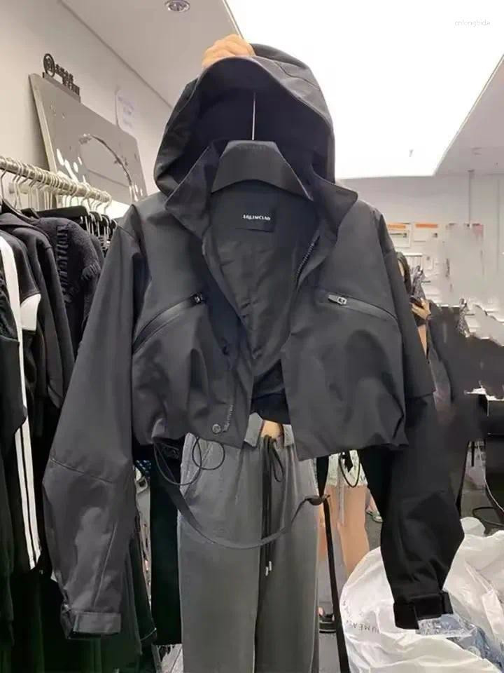 Womens Jackets Fashion Short Hooded Jacket 2025 Spring Black Loose Motorcycle Coats Female Street Windbreak Basic Coat