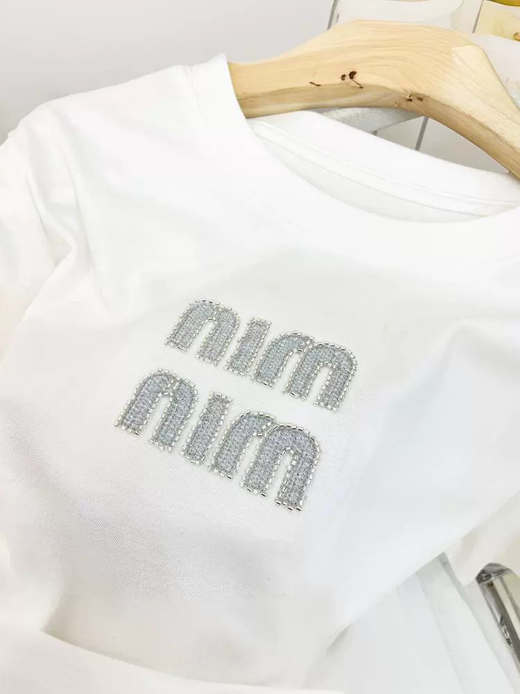 Summer fashion hot diamond letter cotton loose white casual short sleeve T-shirt top women