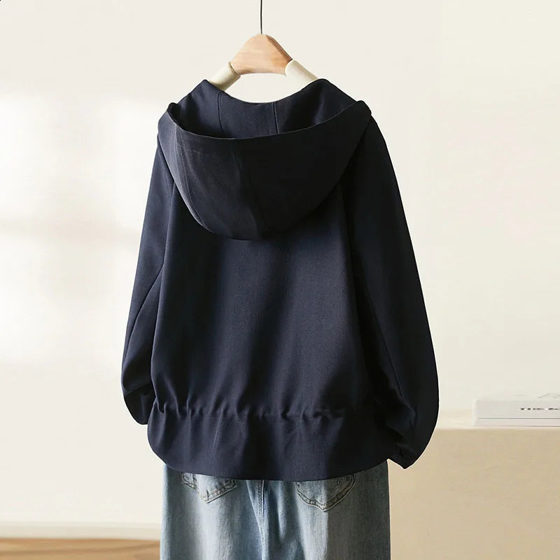 Spring And Autumn Female With Lining Cloth Windbreaker Jacket 2025 Women Leisure Hooded Trench Coat Ladies Short Lined Overcoat 250728