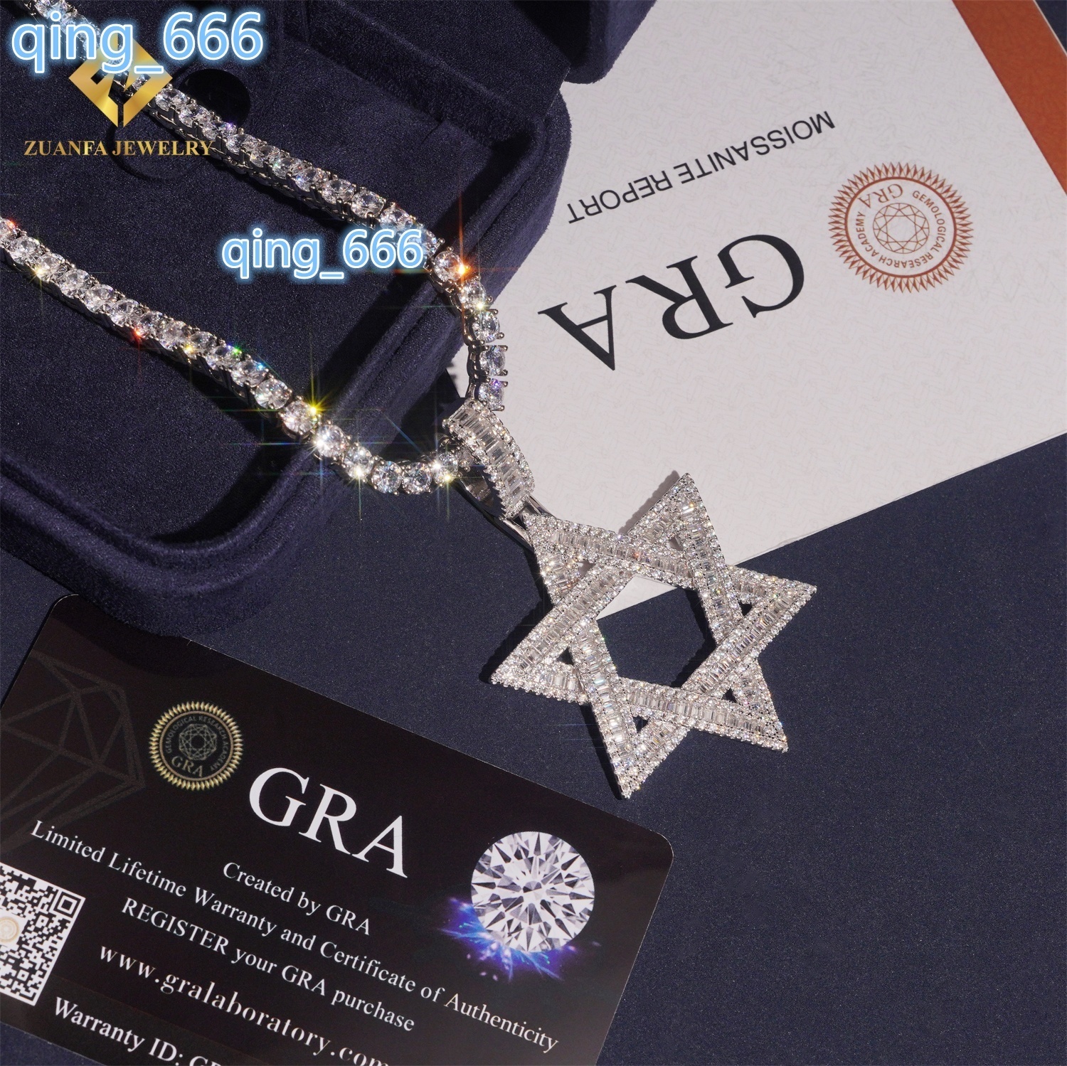 New Fashion Hip Hop Moissanite Jewelry 925 Silver VVS Moissanite Diamond Custom Iced Out Baguette Star Shape Pendant