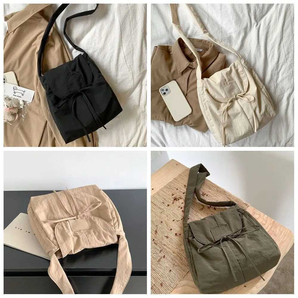 Korean Style Flap Nylon Bow Crossbody Bag Messenger Bag Niche Design Light Soft Nylon Bag Zipper Tote Bag Shoulder Bag Travel Y250730
