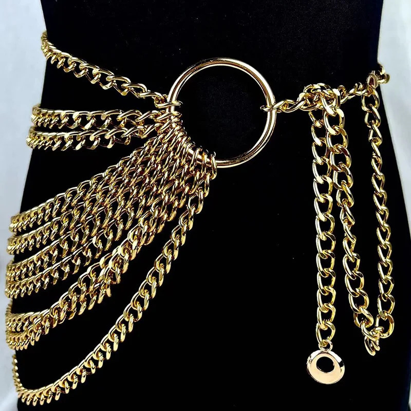 Fashion Metal Chain Belt For Women Golden Personality Hip Hop Style Tassel Belts Goth Waistband Dress Accessory 250730