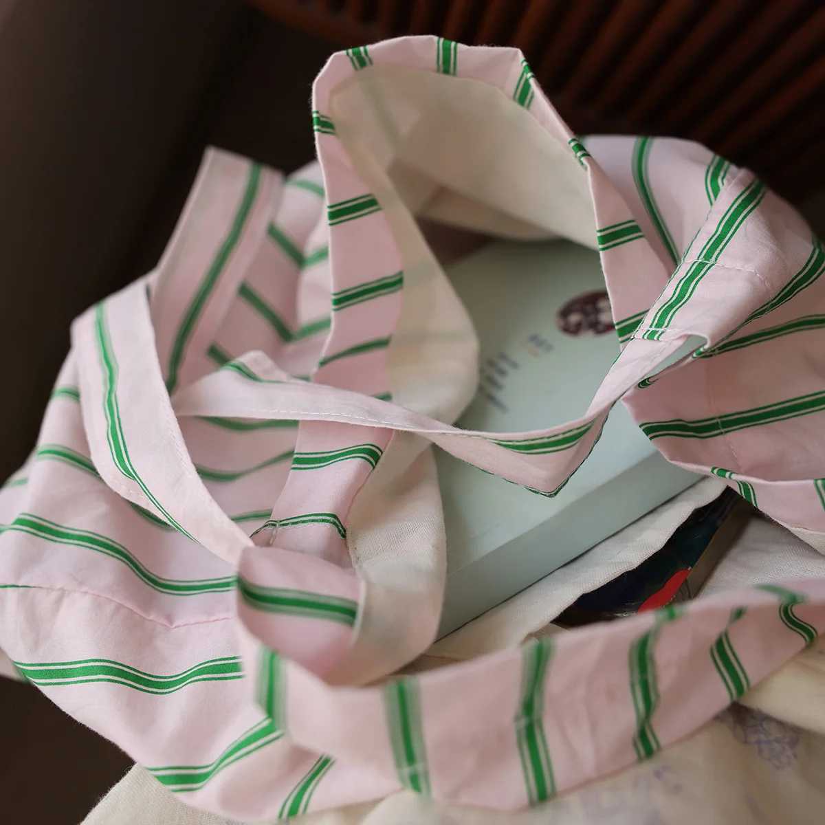 College style pink green striped shoulder bag simple versatile casual fabric tote bag canvas bag travel bag for women Y250730