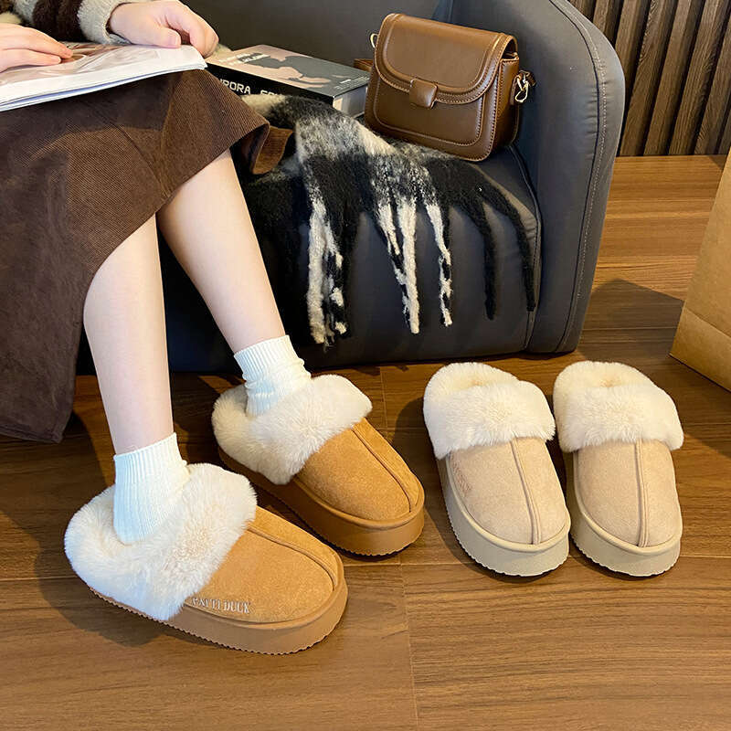 Suede Cotton for Women, Outdoor Wear, Autumn and Winter 2024 New Thick-Soled Indoor Warm Non-Slip Furry Slippers