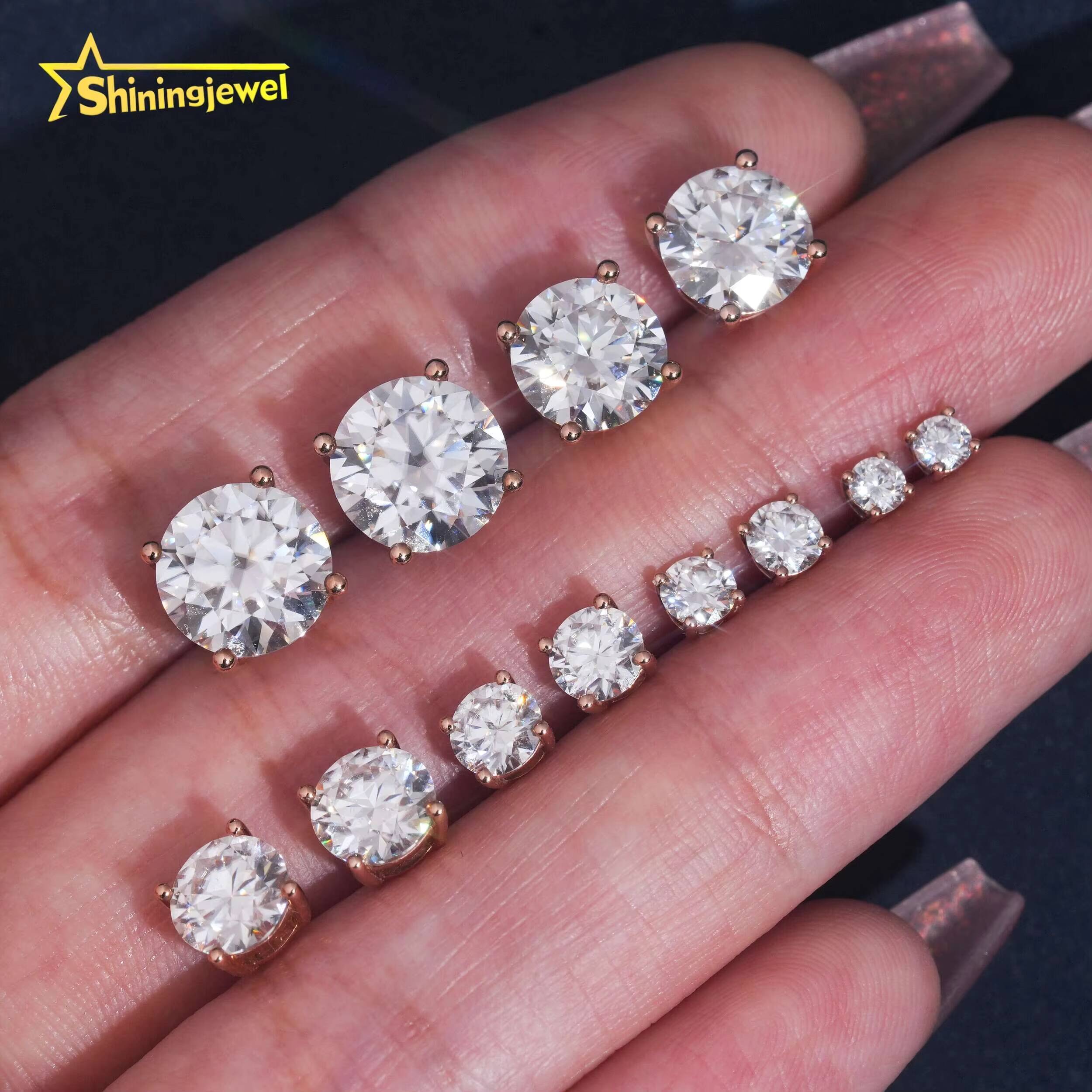 Solid 10K 14K 18K Gold Hip Hop Earrings Studs Solitaire Earrings 3mm to 9mm 4 Claws Moissanite Earrings Screw Back for Men Women