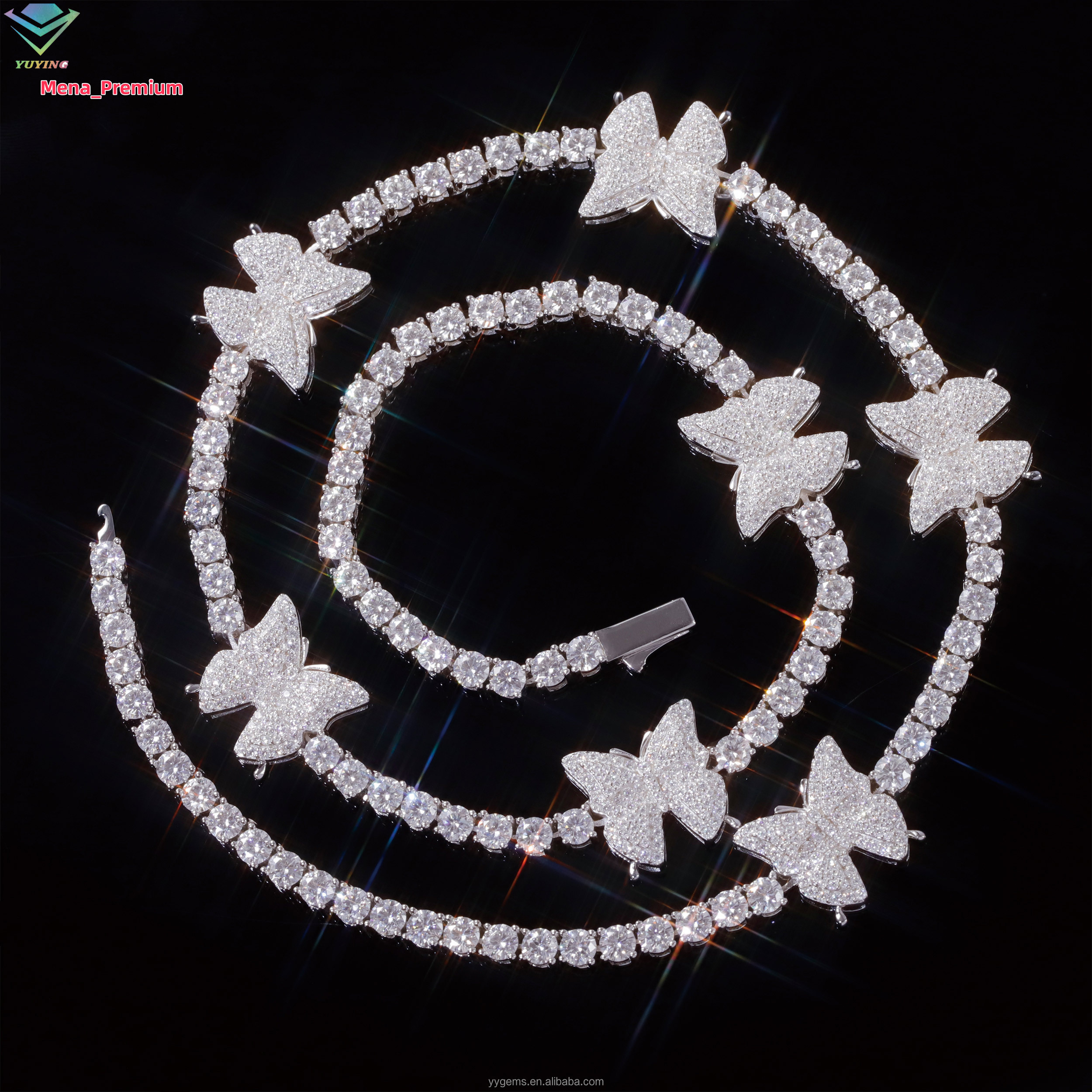 Stylish New Arrival Fashion Femme Design 925 Silver VVS Moissanite Diamond Iced Out Butterfly Tennis Chain Bracelet