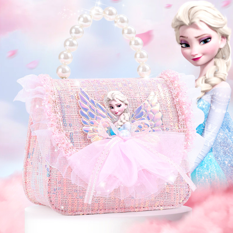 Disney children's handbag crossbody bag Elsa princess birthday gift for girls mesh princess handbag with 3D pattern design Little girl bag Childr