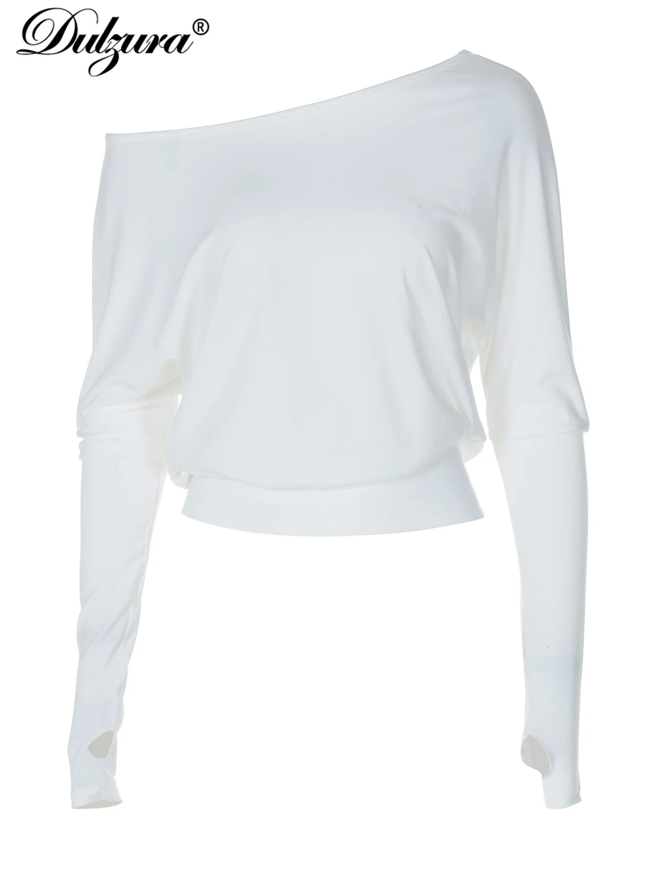 Dulzura Sexy Elegant Long Sleeves Top Irregular One Shoulder Women Tops T Shirt Birthday Party Club Date Casual Office Clothes 250730