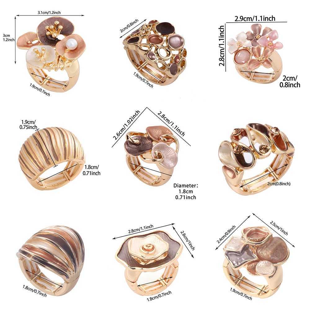 Fashion Drip Oil Geometric Flower Rings for Women Accessories Trendy Elastic Adjustable Wide Gold Color Ring Party Jewelry Gift y250730