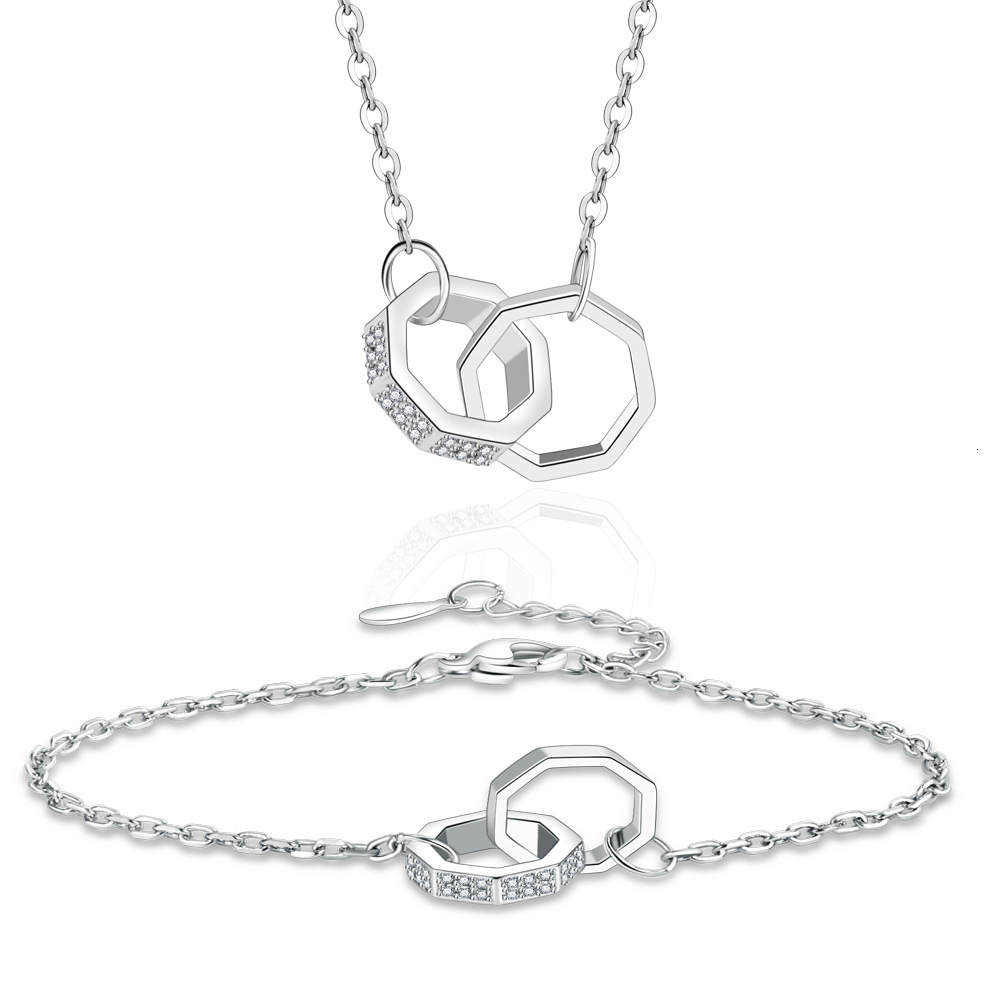 Romantic Designer Bracelet Fashion Geometric Double Circle Ring Buckle Set Women's Fashion Row Diamond Circle Bracelet Octagonal Zircon Madam Pen
