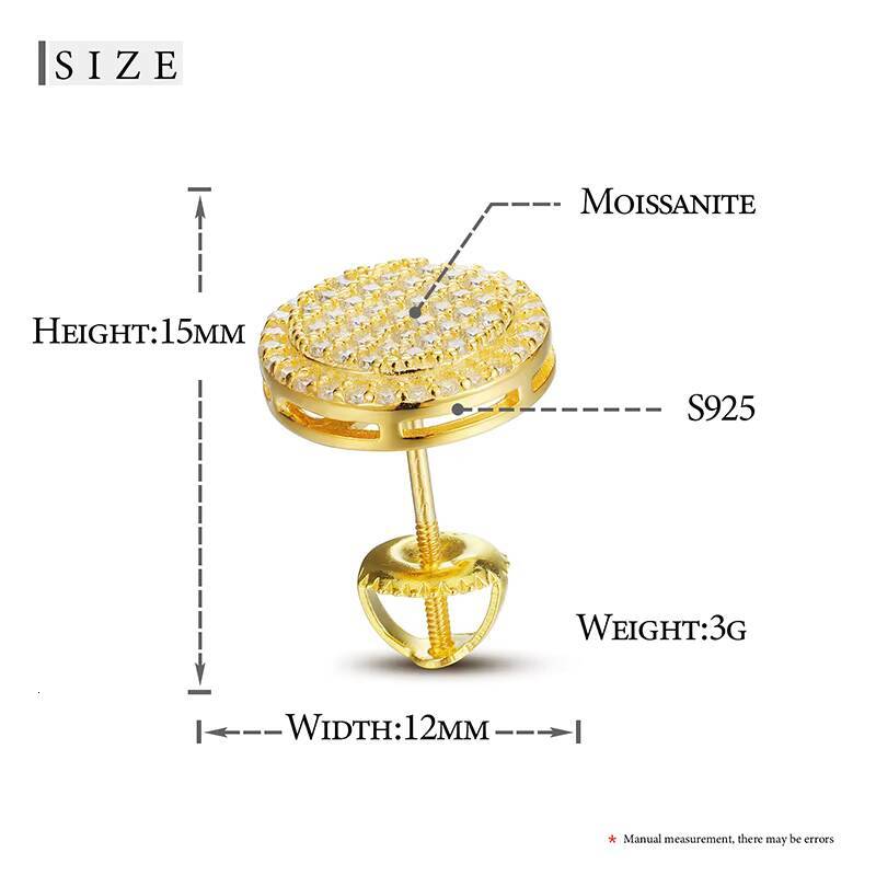 Factory Price Round Brilliant Cut Moissanite Screw Back Stud Earrings 925 Sterling Silver Hip Hop Fine Jewelry Earring