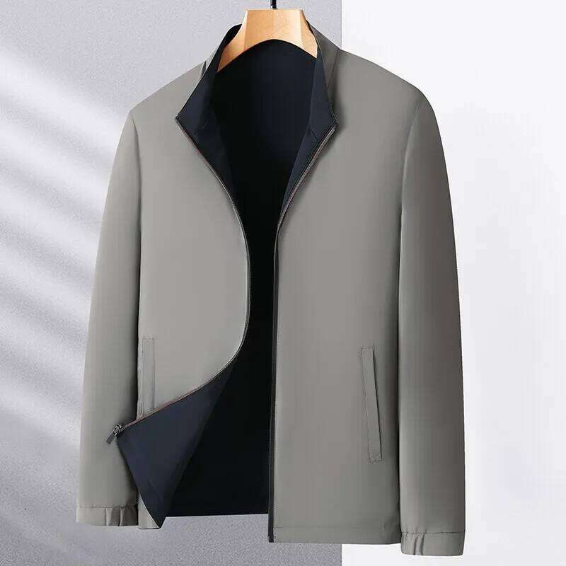Business Casual Men's Stand Collar Double-Sided Wearable Jacket 2025 Spring Autumn Solid Coats Outwear Windbreaker Tops Clothing MDNG