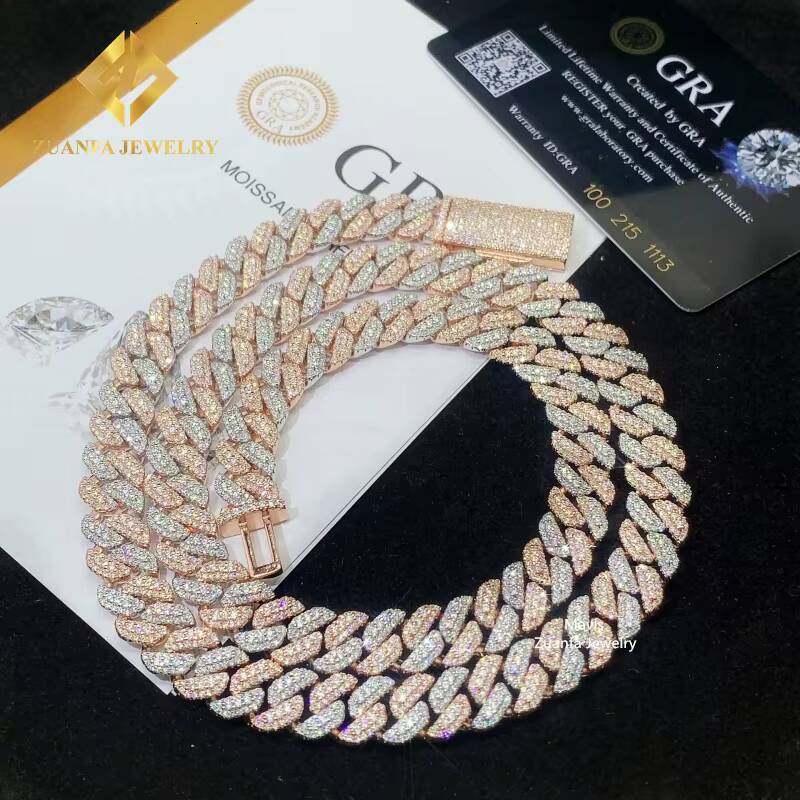 Wholesale Price Hip Hop Men Cuban Necklace Two Tone 925 Silver 10MM Iced Out Moissanite Cuban Link Chain Rock Jewelry