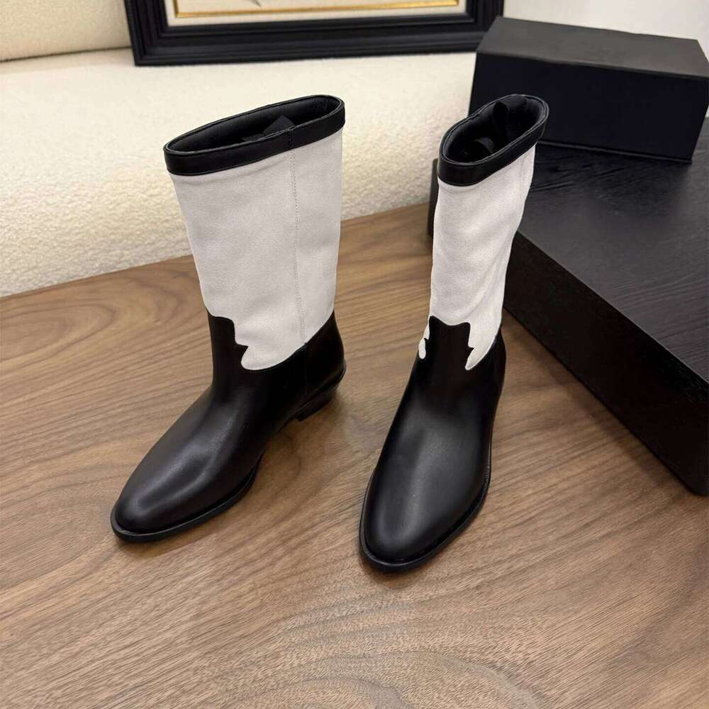 Women Genuine Leather Low Heels Natural Cow Suede Ankle Boots Round Toes Slip On Designer Shoes Zapatillas De Mujer 6af