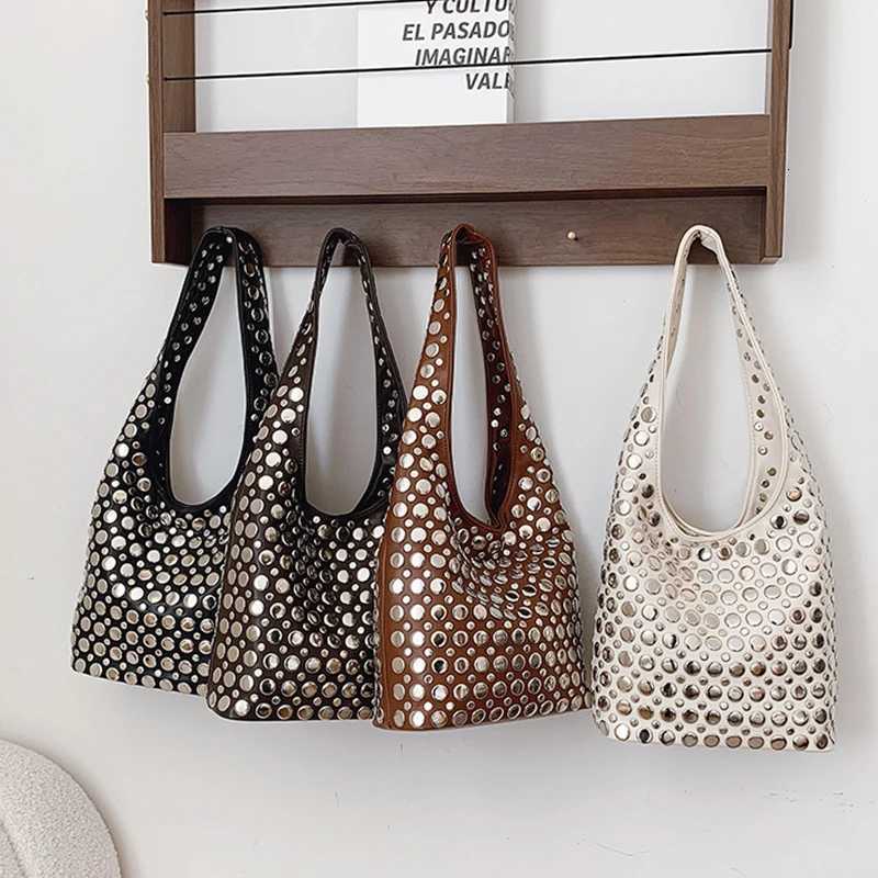 Fashion Punk Metal Bucket Bag High Quality Yellow Underarm Shoulder Tote Bag 2025 New Trendy Motorcycle Bag Womens Bags Y250730